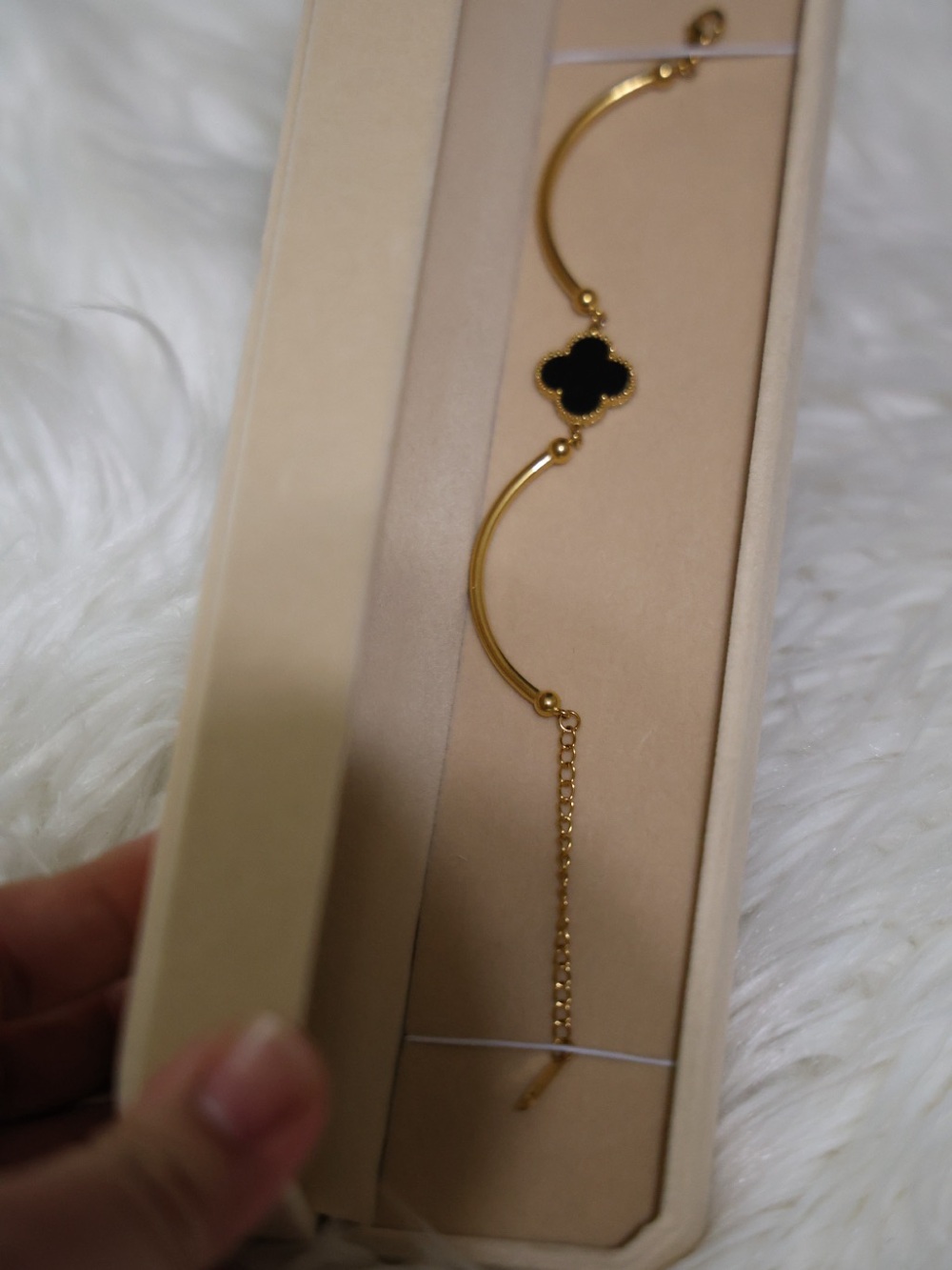 Gold Bracelet with Black Clover Accent - Women Jewelry